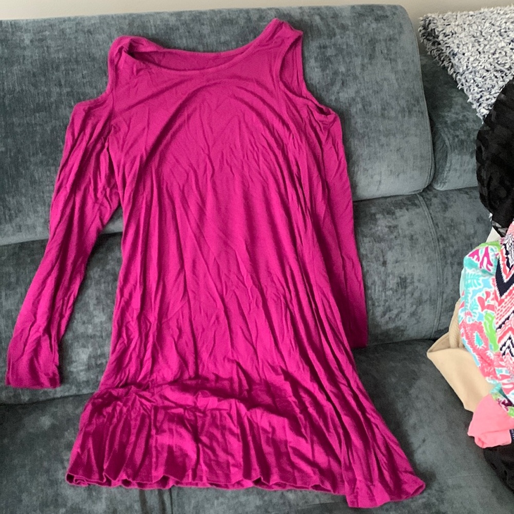 Purple open shoulder dress